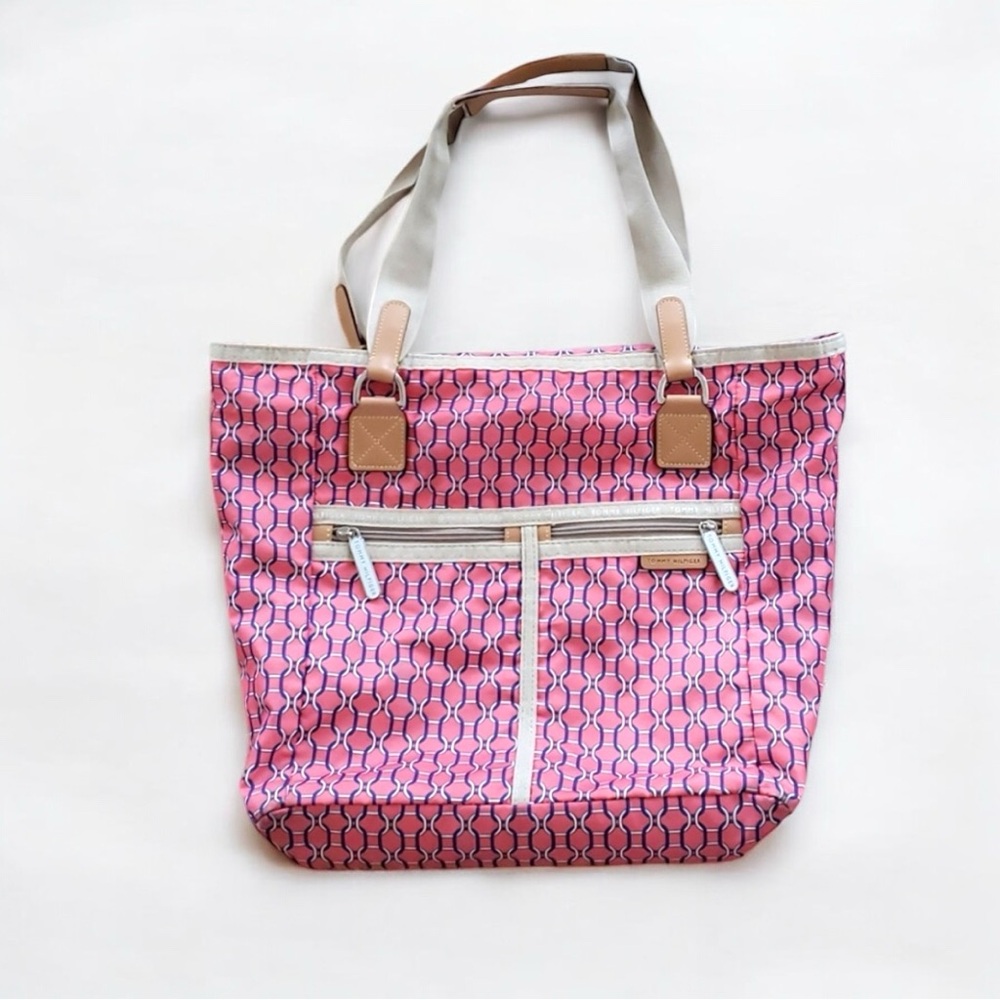 Y2K Tommy Hilfiger Coral/blue tote shoulder bag med/lg